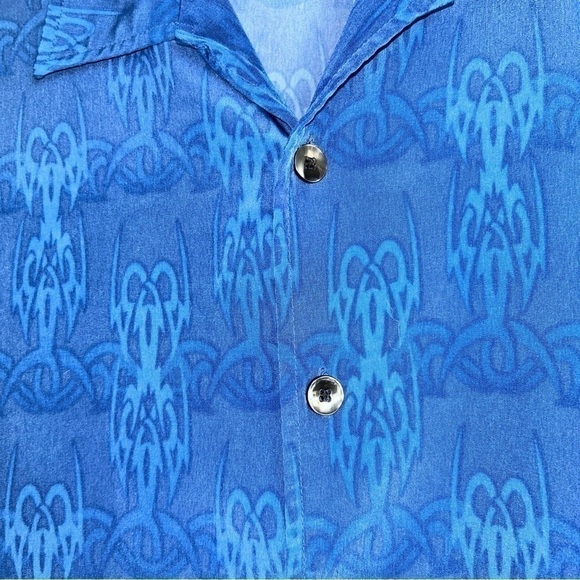 Vintage Korean Oriental Styled 2 Tone Dragon Flames Button Up Short Sleeve Top - Picture 6 of 11